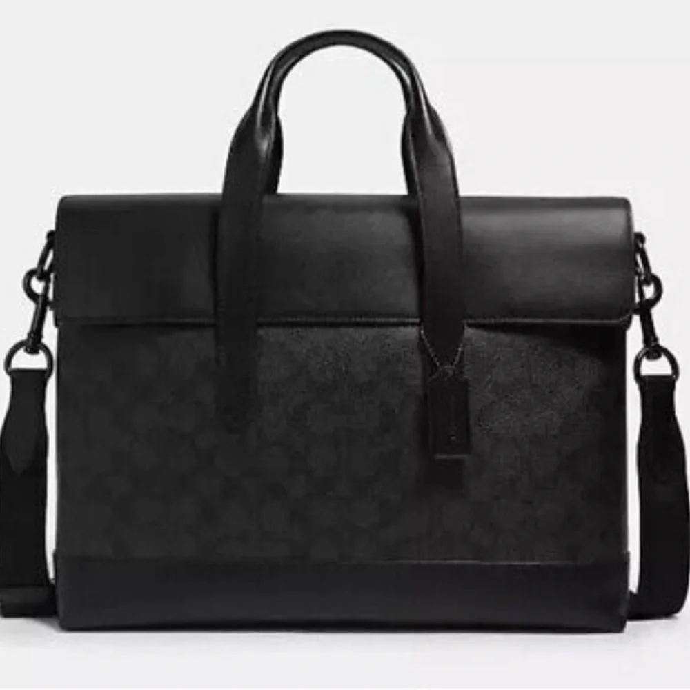 Coach Leather Hamilton Portfolio Brief Briefcase Laptop Signature Monogram Bag